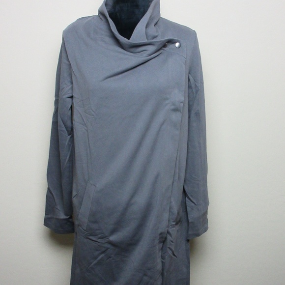 Asymmetrical Longline Drape Neck Soft Gray Jacket - Picture 6 of 6